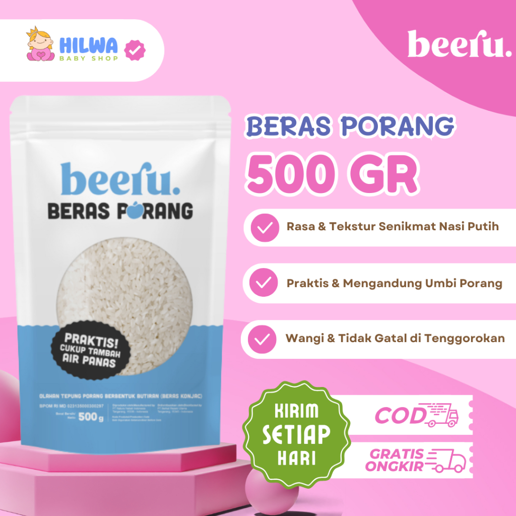 

BEERU BERAS PORANG POUCH 500GRAM - SHIRATAKI KONJAC RICE | SENIKMAT NASI PUTIH (BERAS DIET)