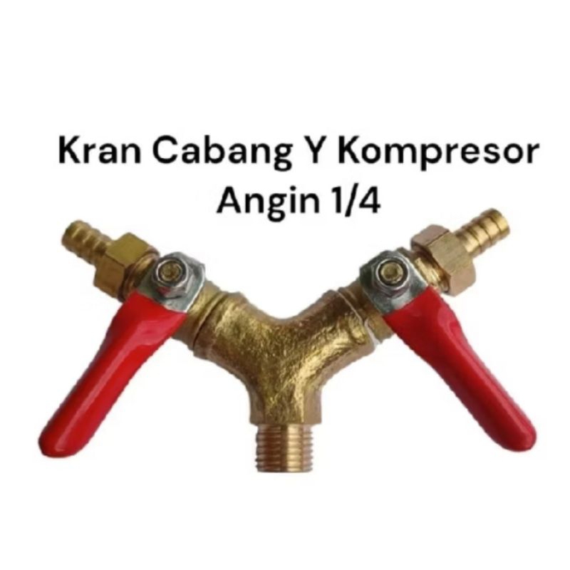 Cabang Y cabang tiga plus kran selang kompresor angin drat luar 1/4 inchi/ cabang tiga kompresor kra