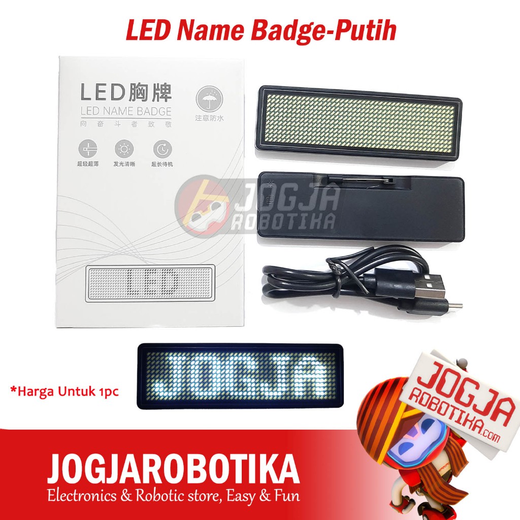 LED Name Badge Papan Nama Name Tag LED Berjalan-Putih
