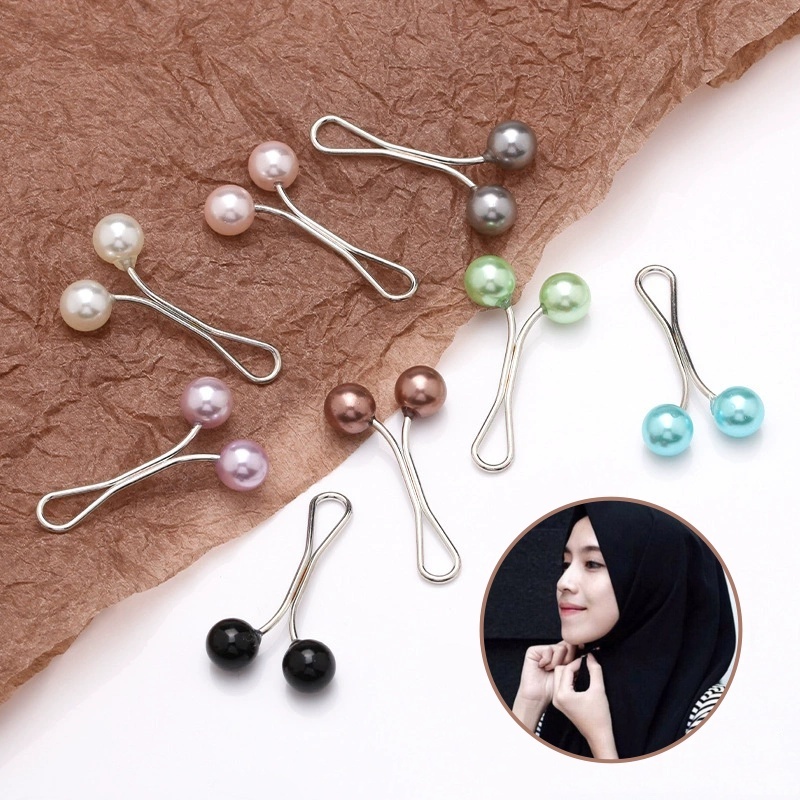 12Pcs/Set Tuspin Dagu Hijab GROSIR Klip Jilbab Mutiara Brooch Pearl Pin Tetap Jilbab
