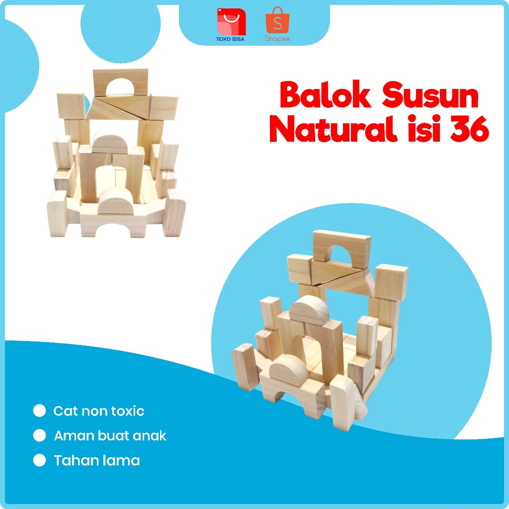 Promo Big Sale  | Mainan Edukasi Paud | Balok Susun Natural | Mainan Menyusun Balok Anak Warna Natur