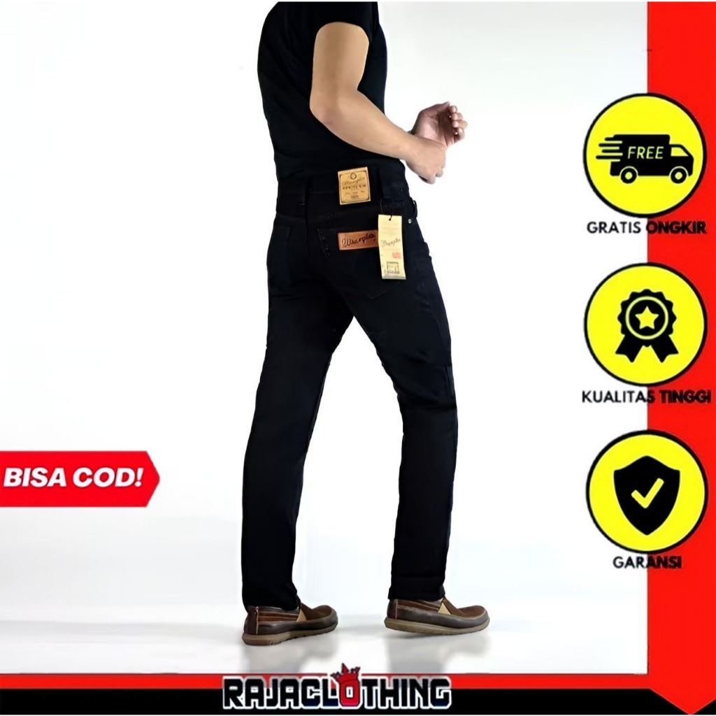 RCL - Celana Jeans Wrangler Hitam Standar Reguler Original Pria Size 28-38 Panjang Standar Reguler-B