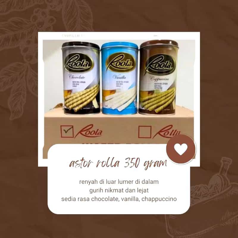 

ASTOR ROOLA KALENG 350GR ENAK LUMER VIRAL ISIAN FULL WAFER RENYAH MURAH JAJANAN LEBARAN WAFER ROLL ASTOR ROLLA