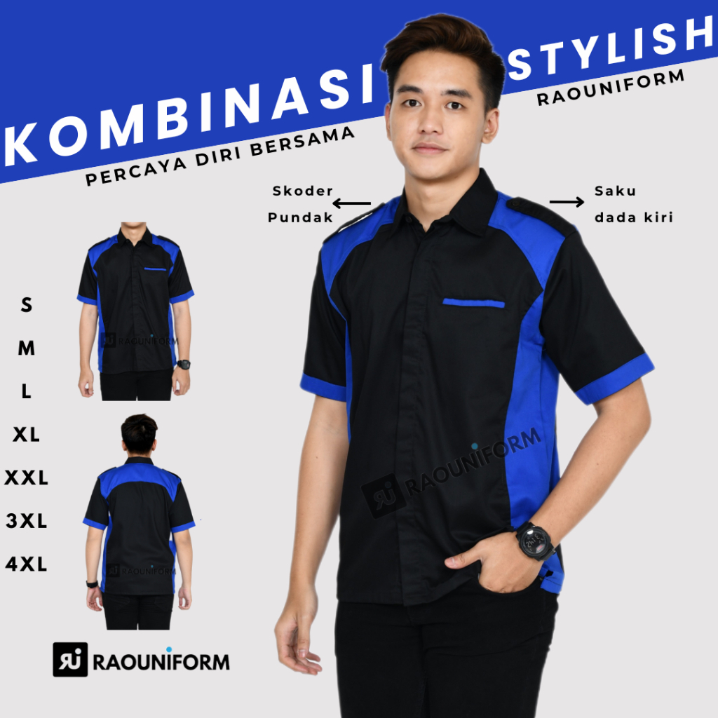 Baju Kombinasi pira/Seragam Karyawan Toko/Baju Rumah Makan/Kemeja Kombinasi Custom Bordir