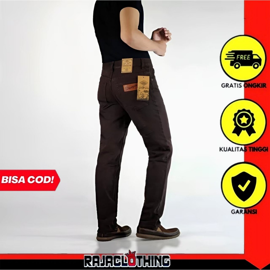 RCL - Celana Jeans Wrangler Coklat Brown Standar Reguler Original Pria Size 28-38 Panjang Standar Re