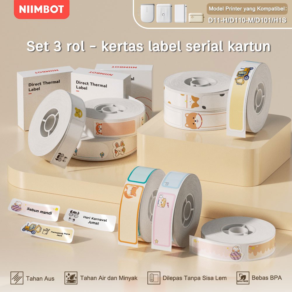 

PAKET 3 GULUNGANNIIMBOT D11/D110/D101 STIKER NAMA KARTUN, STIKER LABEL KLASIFIKASI BERWARNA LUCU