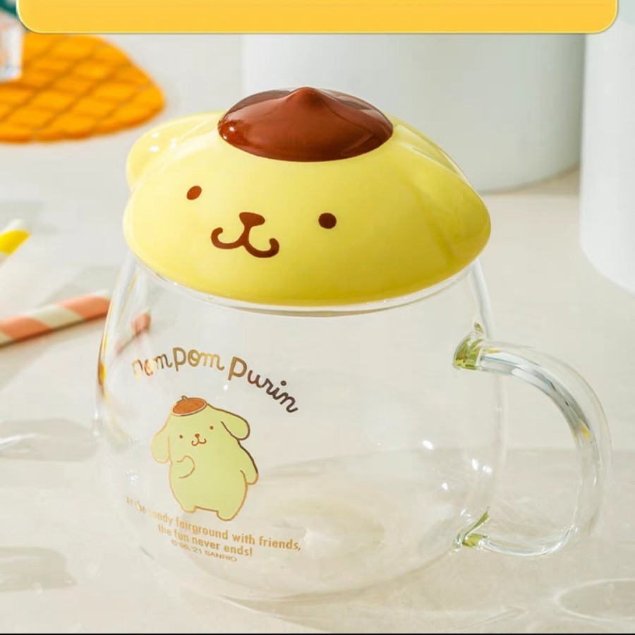Mug Kaca Kuromi Keroppi Melody Pompompurin 400ml Original Sanrio Cangkir Gelas Teh Kopi Susu Soda