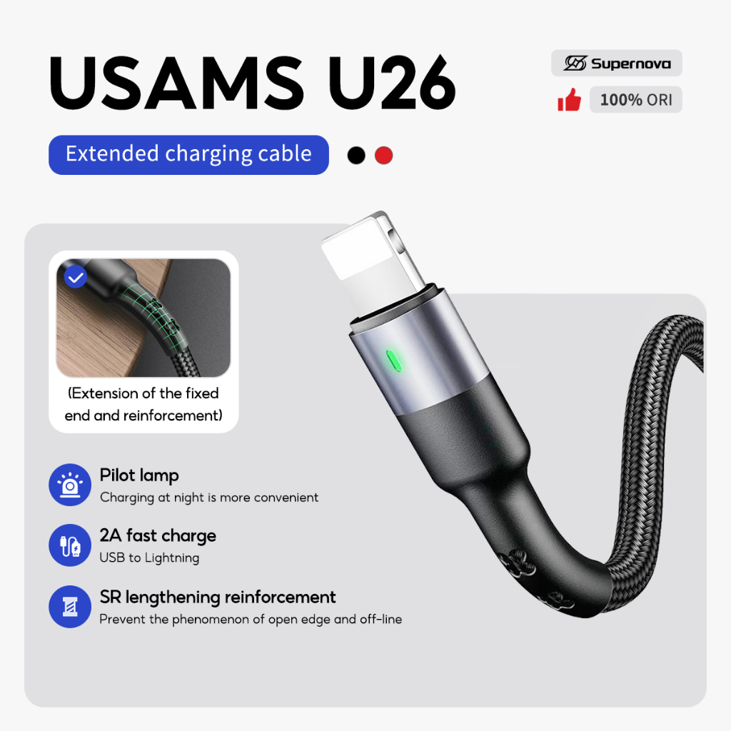 Supernova x USAMS Kabel Data U26 LED Fast Charging USB IPHONE / TYPE C / Micro Kabel Lightning