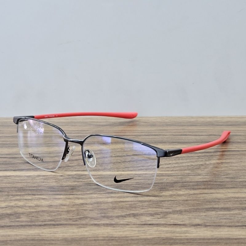 frame kacamata pria wanita sporty kotak half frame NK6076 57 gunmetal merah
