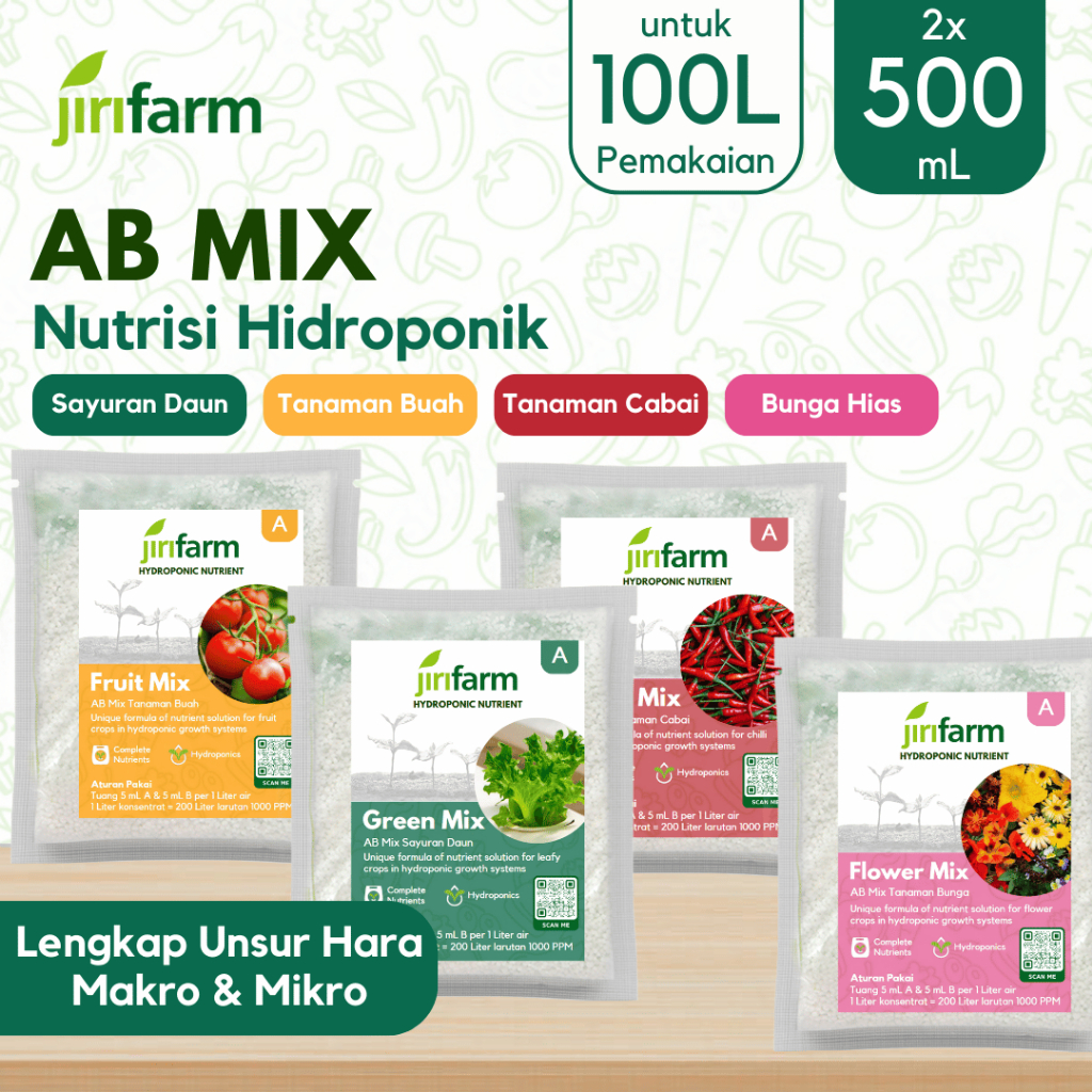 JIRIFARM - AB Mix 500mL Konsentrat Pupuk Nutrisi Hidroponik Sayuran Daun Cabai Buah Bunga Hias