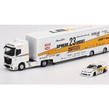 Mini GT Mercedes Actros & Nissan Silvia S15 LB Racing Transporter Set