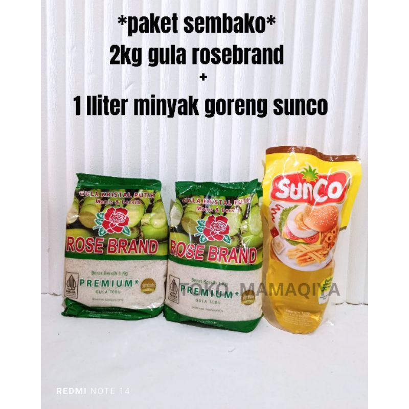 

Paket sembako murah minyak sunco 1 liter + 2 kg gula pasir rosebrand premium