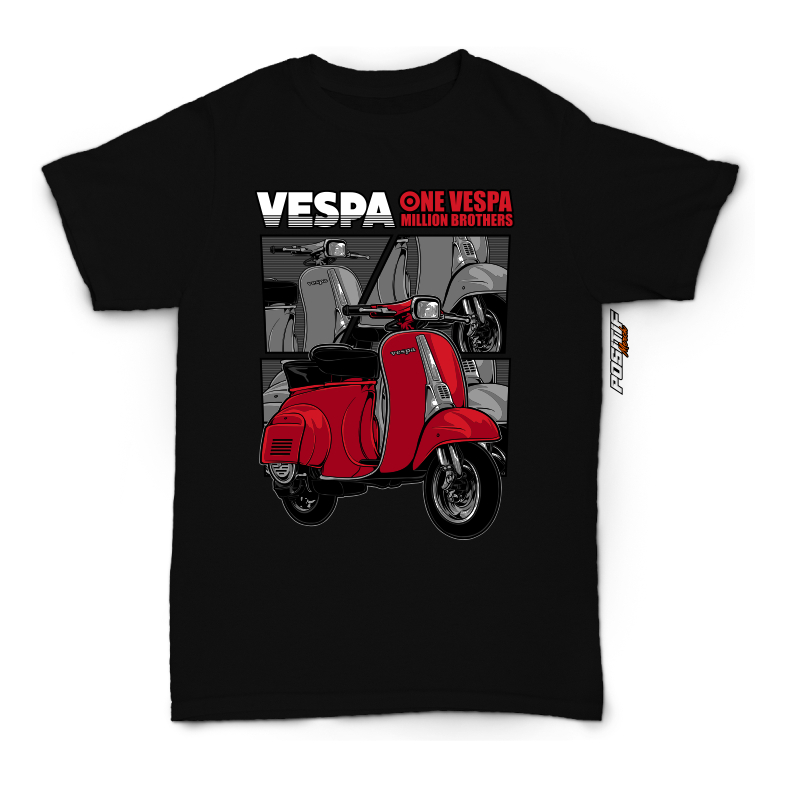 POSITIF MERCH - Baju Kaos Anak Motor Vespa Merah Laki Perempuan