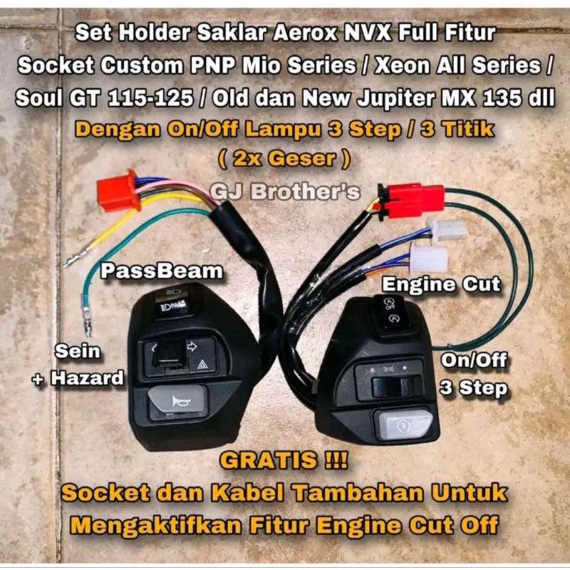 1 Set Holder Saklar Kiri Kanan Aerox 155 NVX Vietnam Variasi Passbeam / Pass Beam , On/Off Lampu 3 S