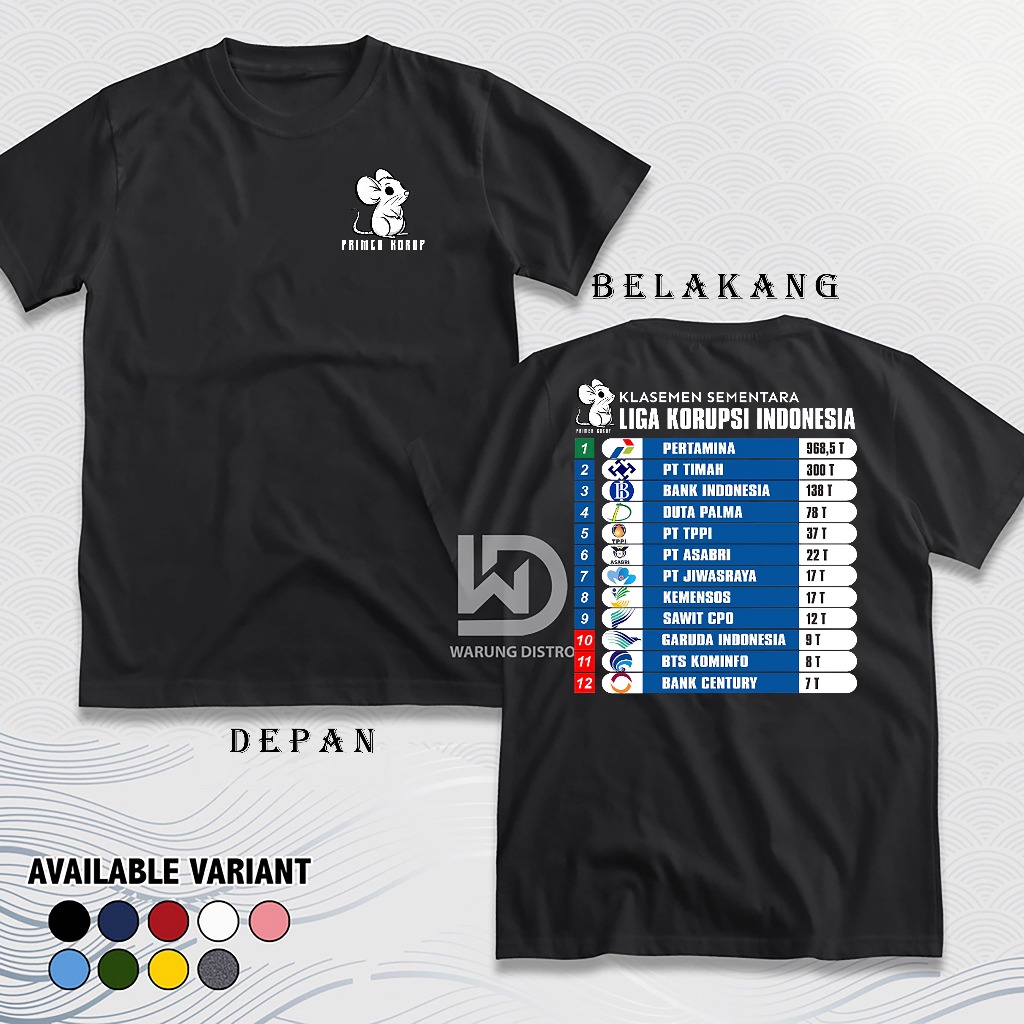 BAJU KAOS PRIMER KORUP LIGA KORUPSI INDONESIA PREMIUM COMBED 24S UNISEX BAJU VIRAL TERBARU TSHIRT PR