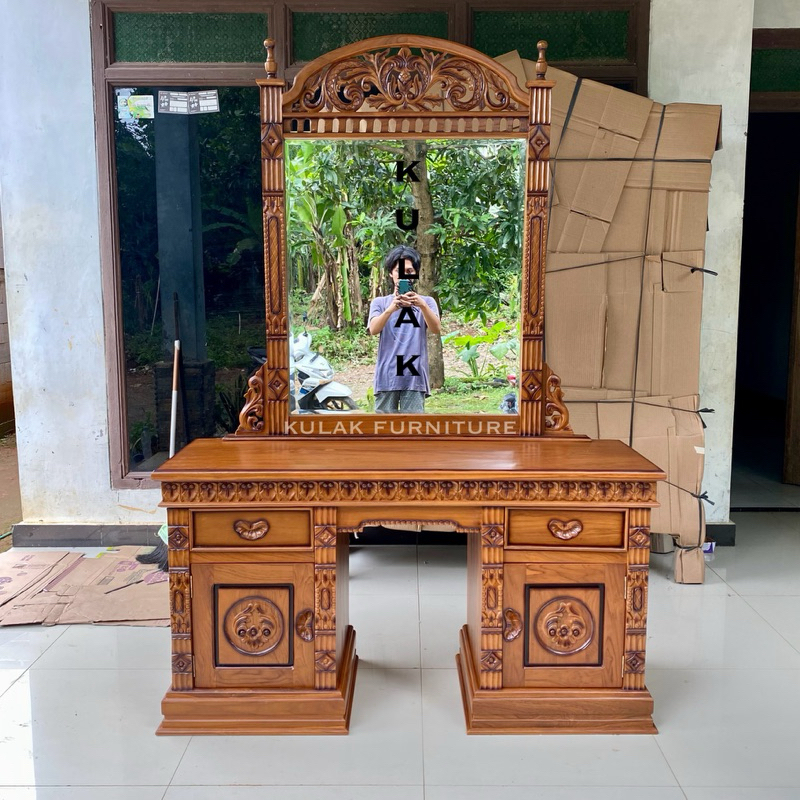 meja rias ukir kayu jati / meja rias klasik jati / meja rias