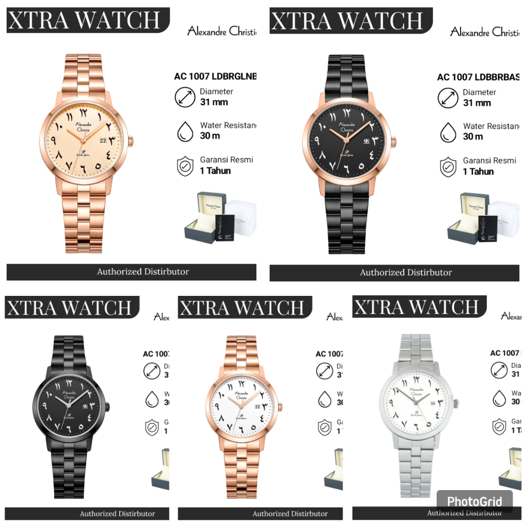 Jam Tangan Wanita AC Alexandre Christie 1007 Angka Arab Tanggal Aktif Original - Stainless Steel - G