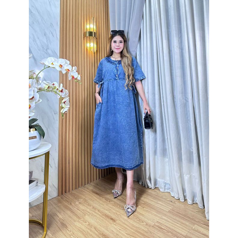 KODE X24N LONGDRESS JEANS  DASTER JEANS JUMBO  MIDI JEANS SNOW BLUEDASTER BUSUI