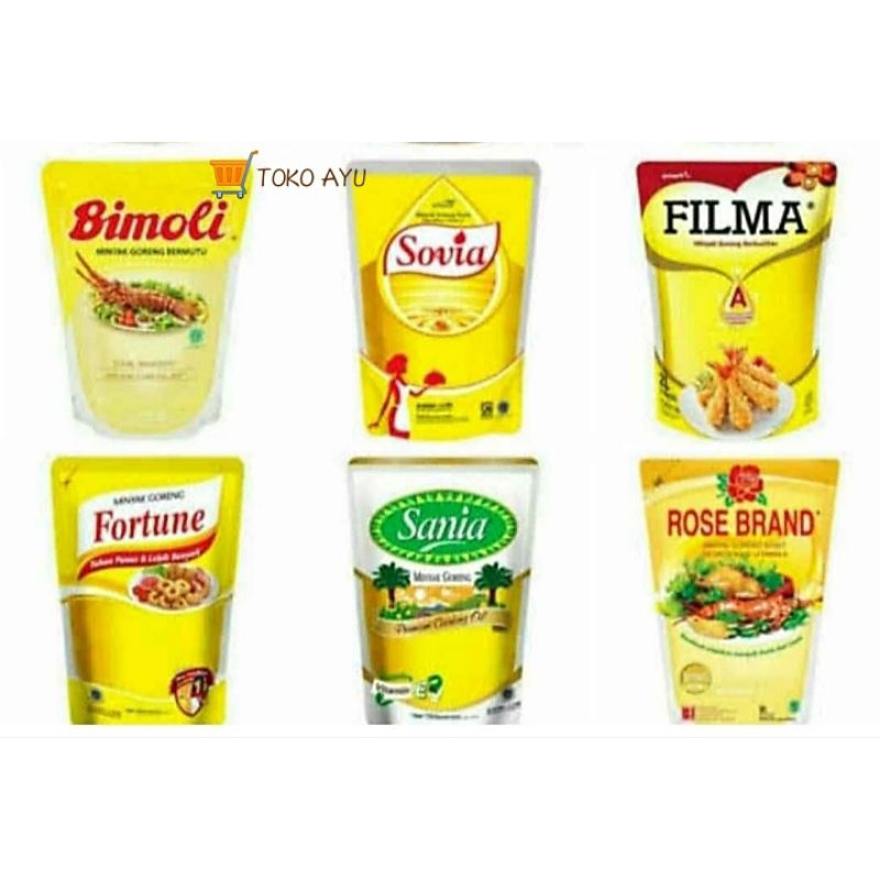 

minyak kemasan pouch 2liter ( Bimoli,Sovia,Filma, Fortune,Sania,Rose, brand)