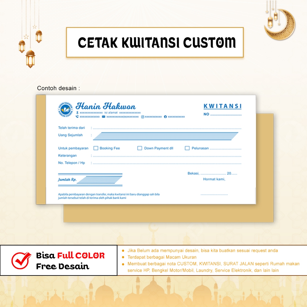 

kwitansi custom FULL COLOR ukuran 1/3 50 lembar I kwitansi pembayaran
