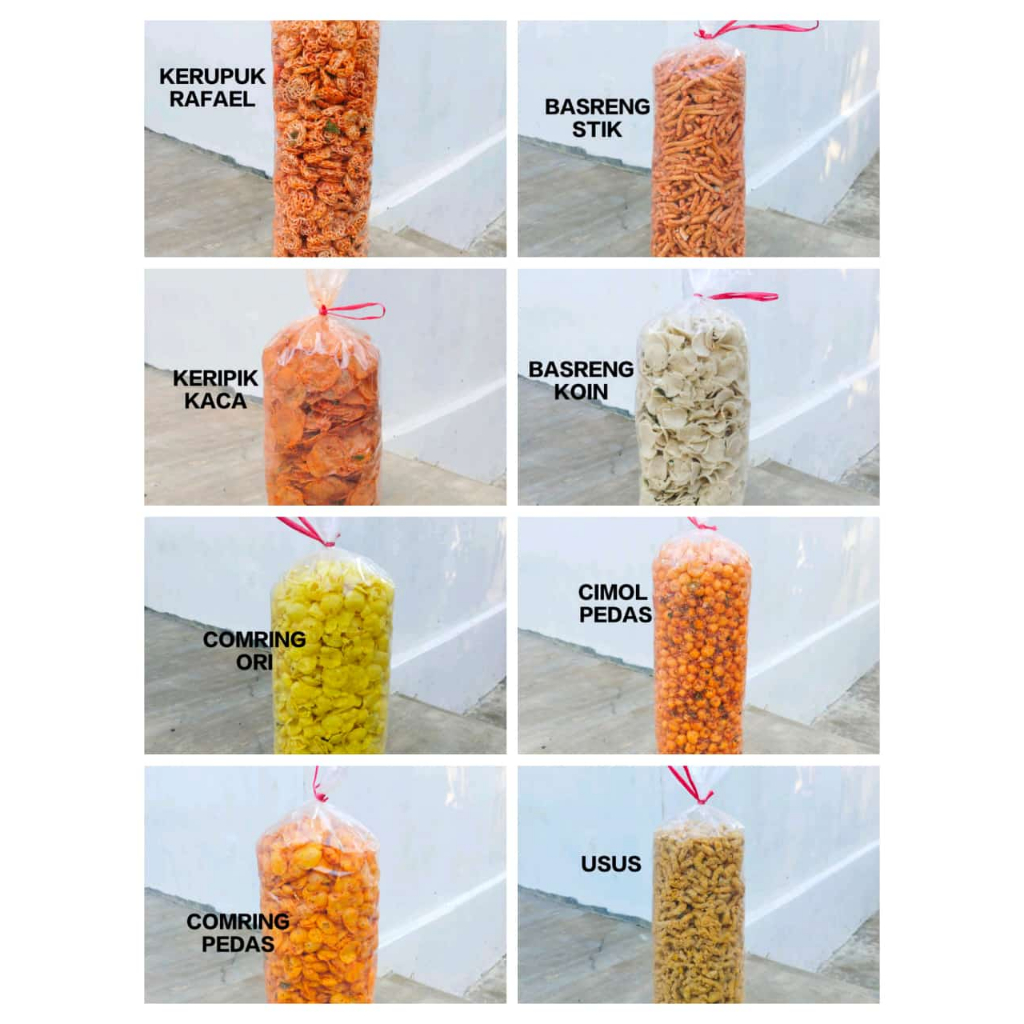

Cemilan Makanan ringan khas priangan Comring Cimol Kering Keripik Kaca