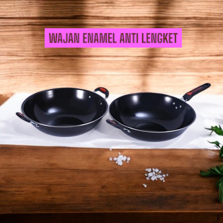 Wajan Enamel 34cm Wajan Anti Lengket Enamel - Wajan gagang wajan kuping Enamel anti lengket