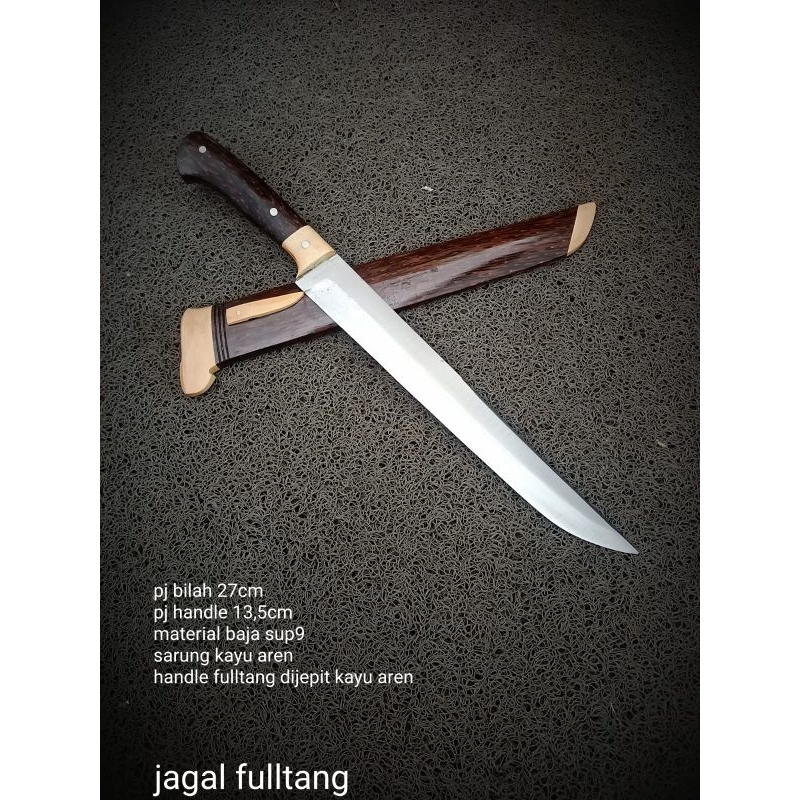 Pisau sembelih 27cm fulltang baja SUP9 kayu aren