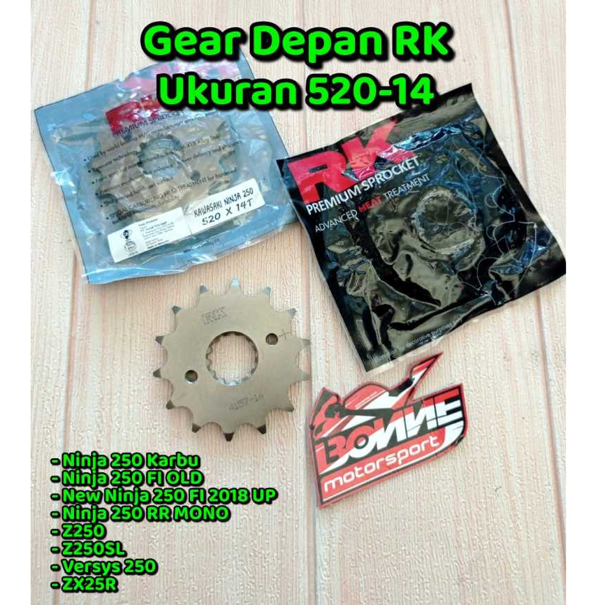 Gear Depan RK 520-14 Ninja 250 Karbu, Ninja 250 FI OLD, New Ninja 250 FI OLD, ZX25R, Ninja 250 RR MO