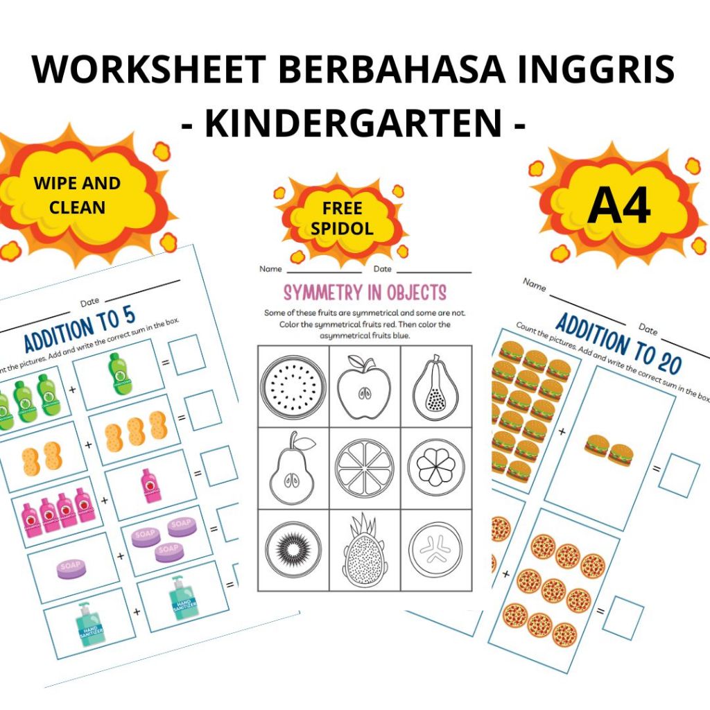 Worksheet bahasa inggris A4 - Kindergarten - Permainan struktur - Wipe and Clean - Worksheet anakTK