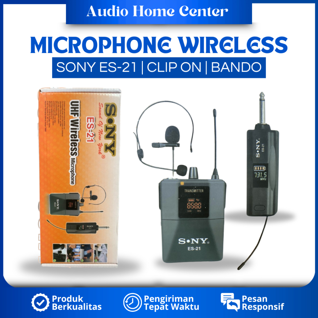 MICROPHONE WIRELESS SONY ES-21 MIC BANDO MICROPHONE CLIP ON WIRELESS MIKROFON TANPA KABEL MIC JEPIT