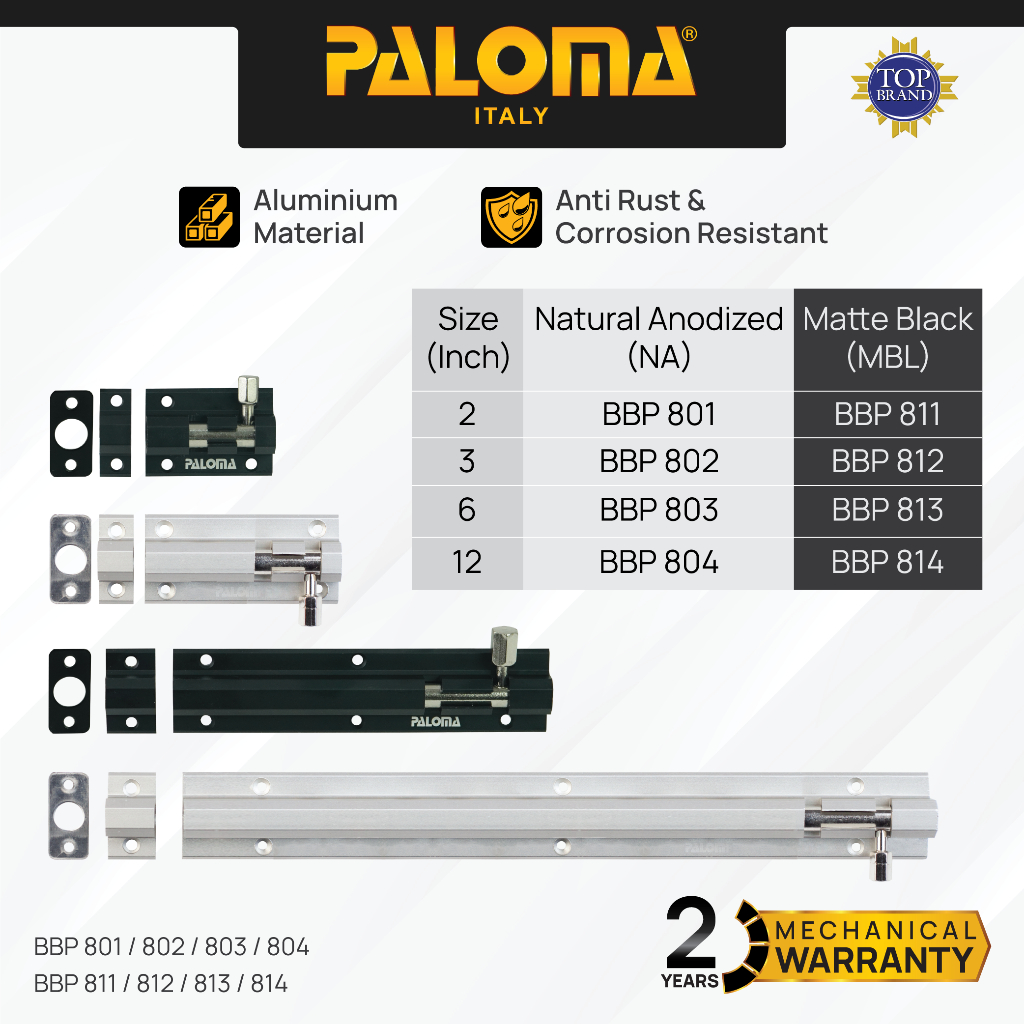 PALOMA Barrel Bolt Slot Jendela Pintu Grendel Gerendel Window Door Aluminium 2” 3” 6” 12” 2 3 6 12 I