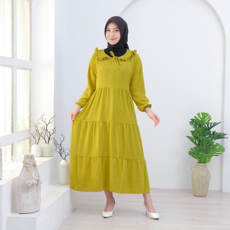 MIDI DRESS CRINGKEL SUSUN BUSUI FRIENDLY LENGAN KARET
