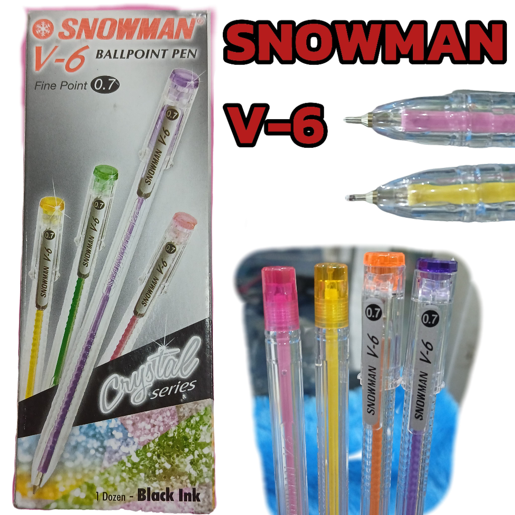 

Pulpen Snowman Hitam V-6 Ballpoint Pen 0.7 mm 1 Pack Isi 12 pcs