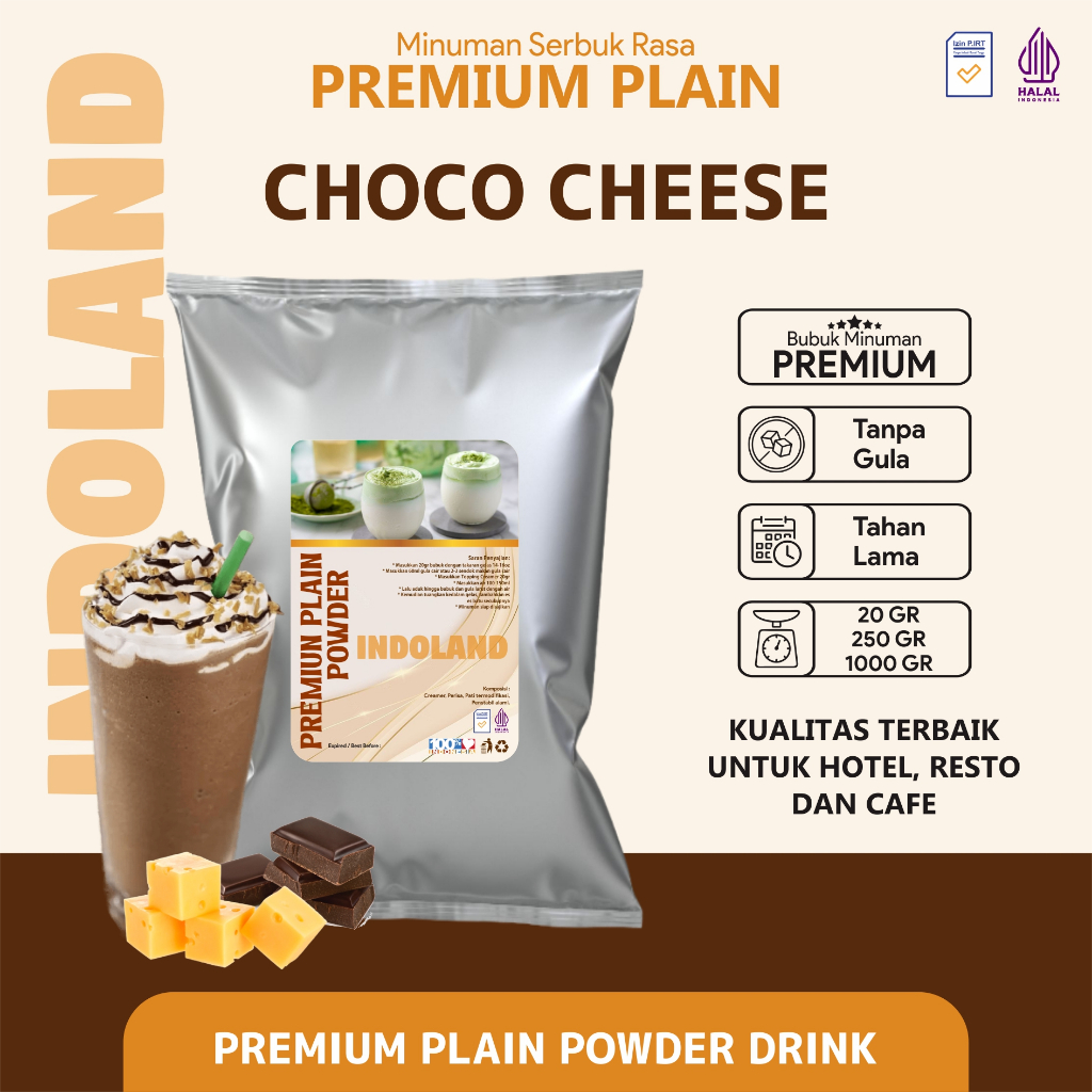 

Bubuk Minuman Plain Premium Tanpa Gula Rasa Choco Cheese Plain Powder Drink No Sugar Choco Cheese 250 gram / 1 kg