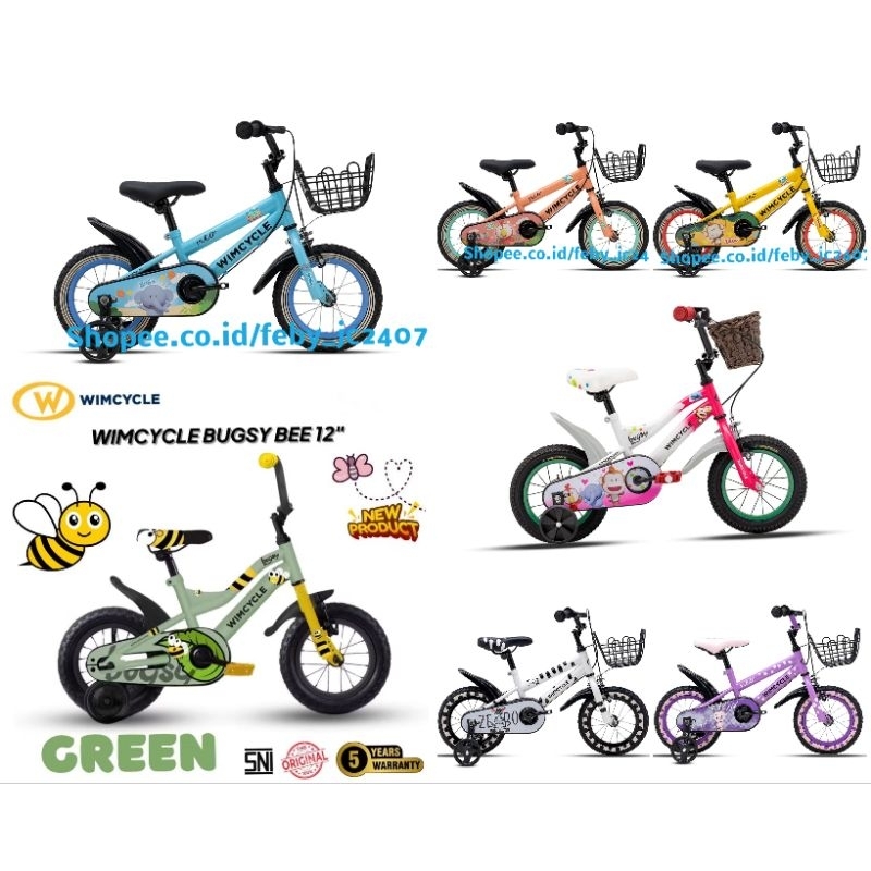 Sepeda Anak Wimcycle Wim Cycle Bugsy 12 inch Neo Zebo Neo Rany Aqa Bee 12 inch dengan Roda Bantu unt