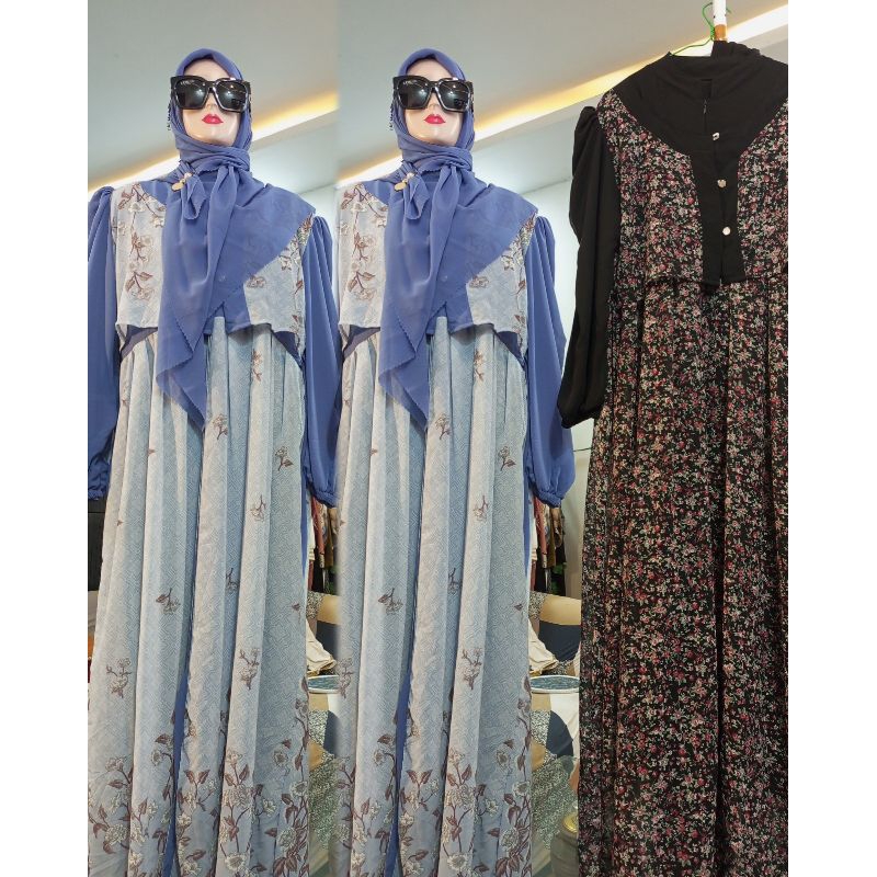 SET GAMIS DAN HIJAB CERUTY BUNGA KECIL