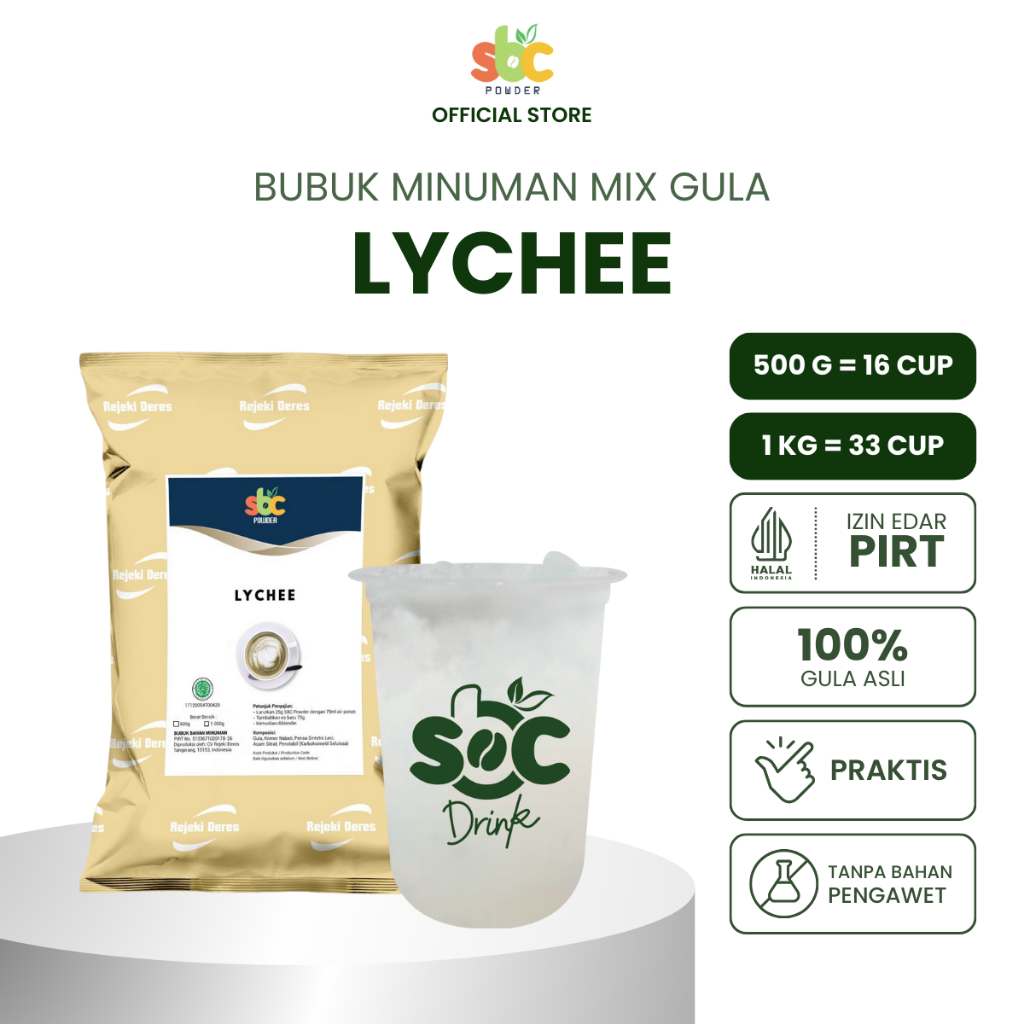 

SBC - Bubuk Minuman SBC Lychee 500g / Powder Minuman Buah Leci / Bubuk Usaha Minuman