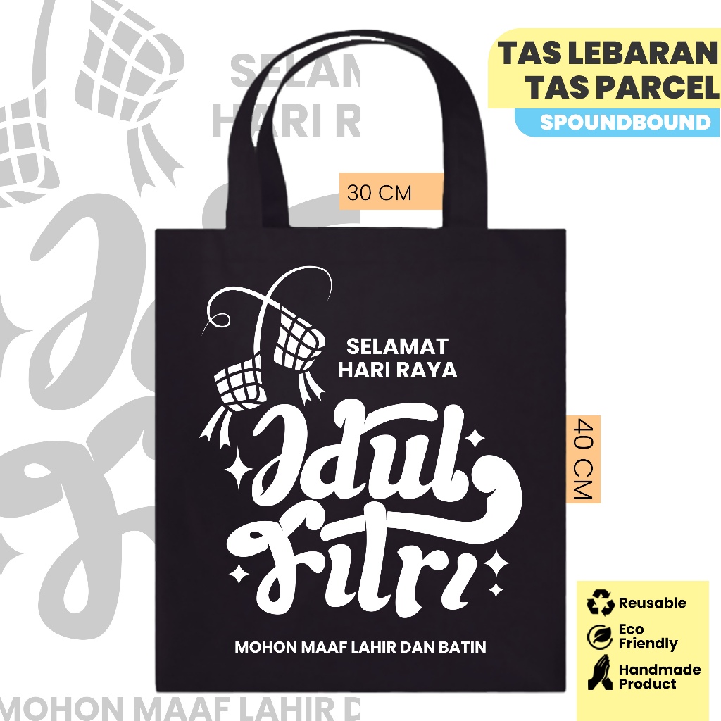 

GOODIEBAG HANDLE HITAM 2 - TAS IDUL FITRI UKURAN SEDANG 30X40X10 CM / GOODIEBAG SABLON