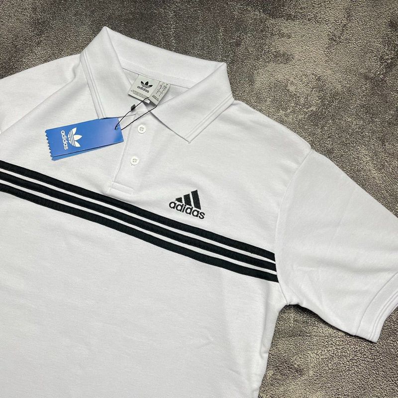 Adidas Kaos Krah Polo Wangki Logo Patch Bordir Premium Casual Lengan Pendek