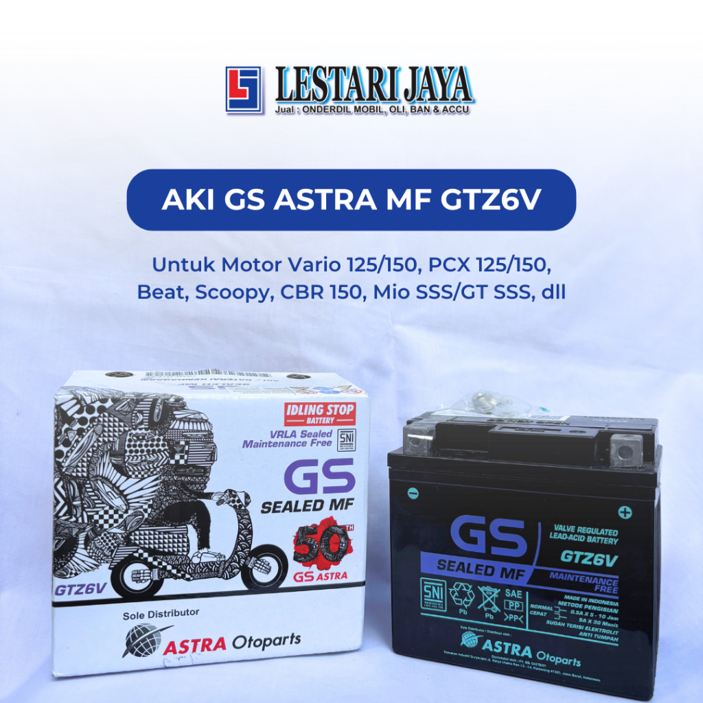 GS ASTRA AKI GTZ-6V untuk Motor Honda BeAT eSP CBS ISS, Honda CBR 150 R, Honda New Sonic 150R, Honda