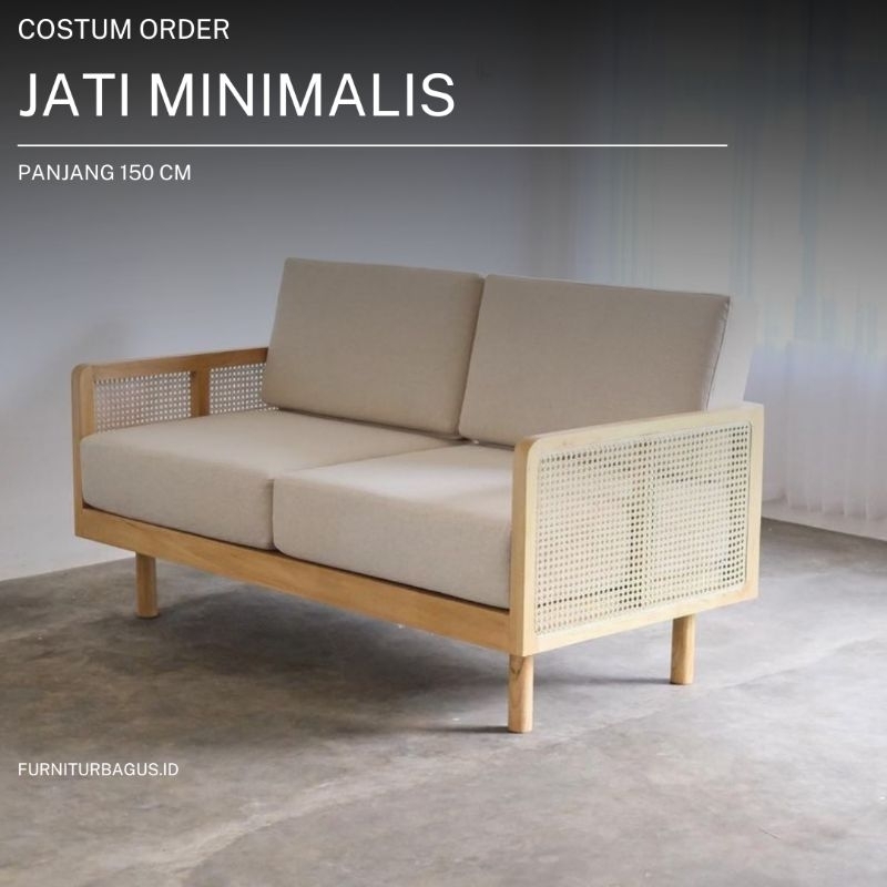 Sofa Jati Rotan / Sofa Japan Jati Kombinasi Rotan / Sofa Rotan Minimalis Gaya Jepang