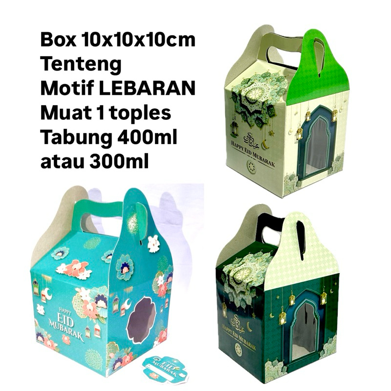 

Box 10x10x10cm Tenteng Motif LEBARANMuat 1 toples Tabung 600ml atau 400ml atau 300ml