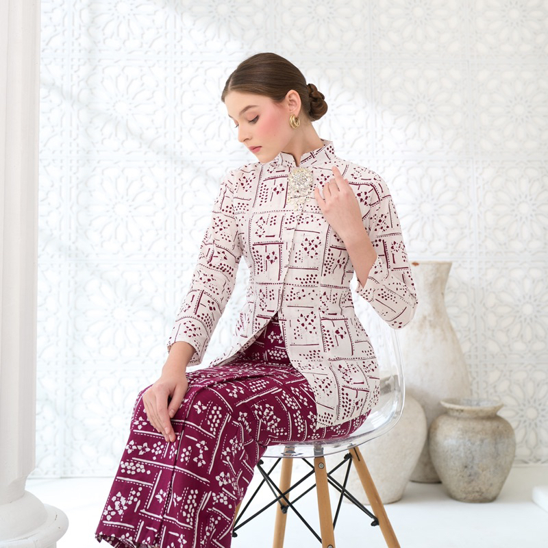 Kebaya Batik Cap Burgundy / Kebaya Janggan / Kebaya Kondangan Burgundi/ Seragam Bridesmaid Maroon / 