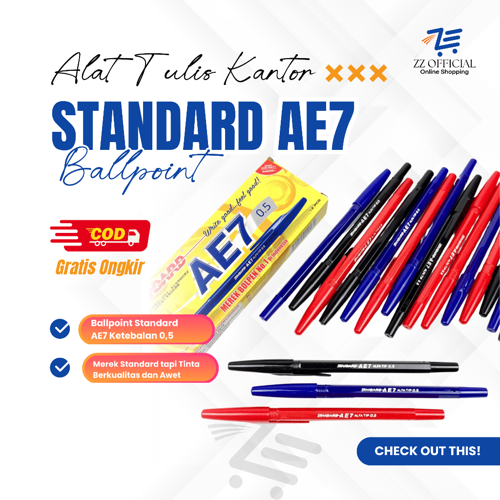 

Ballpoint / Pen STANDARD AE7 | Alat Tulis Sekolah / Alat Tulis Kantor, Dll