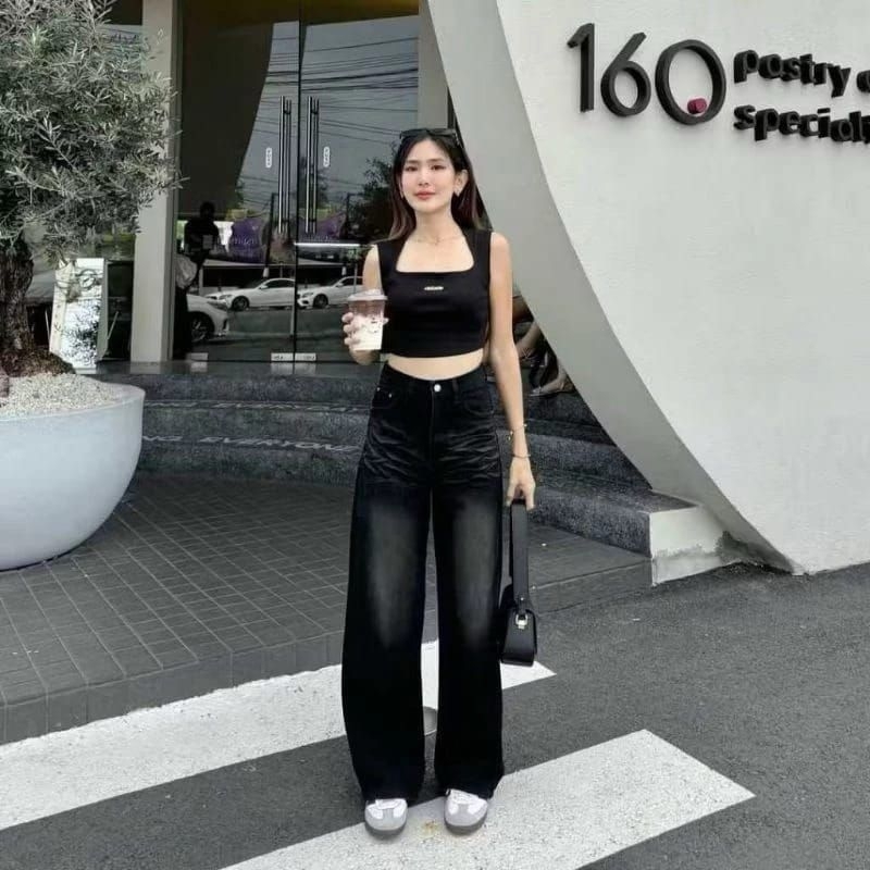 Highwaist Buggy Jeans Hangover Wanita - Celana Kulot Jeans Loosepant Gombrong Highwaist Wanita Jeans