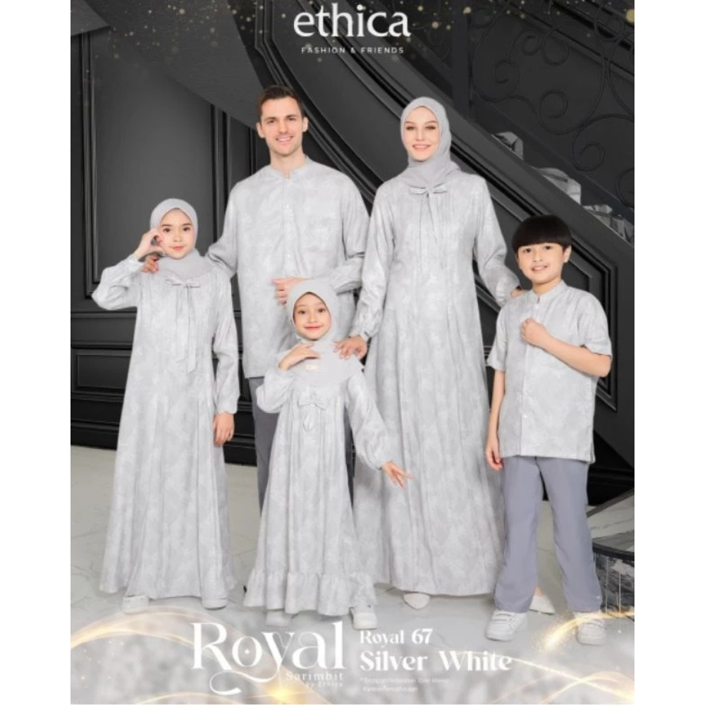 ROYAL 67 SILVER WHITE SARIMBIT ETHICA 2025 SARIMBIT KELUARGA TERBARU COUPLE MUSLIM OUTFIT REMAJA COU