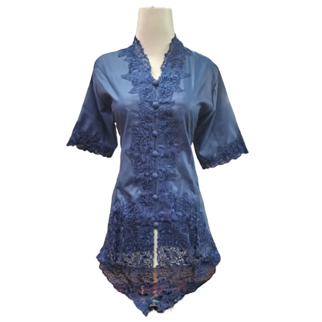 Atasan Kebaya Encim Bordir Polos Lengan Pendek Bahan Katun Premium Warna Navy