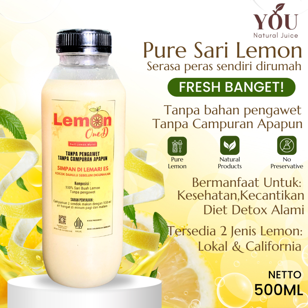 

YOU Sari Lemon 500ML Murni Alami 100% Tanpa Campuran Untuk Detoks Dan Diet Alami Healthy Drinks