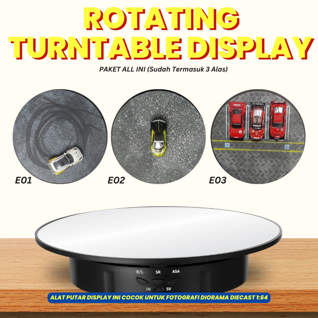 Alas Putar Fotografi Khusus Diecast Mini GT Hot Wheels Rotating Turntable Display Stand Mirror 20cm 