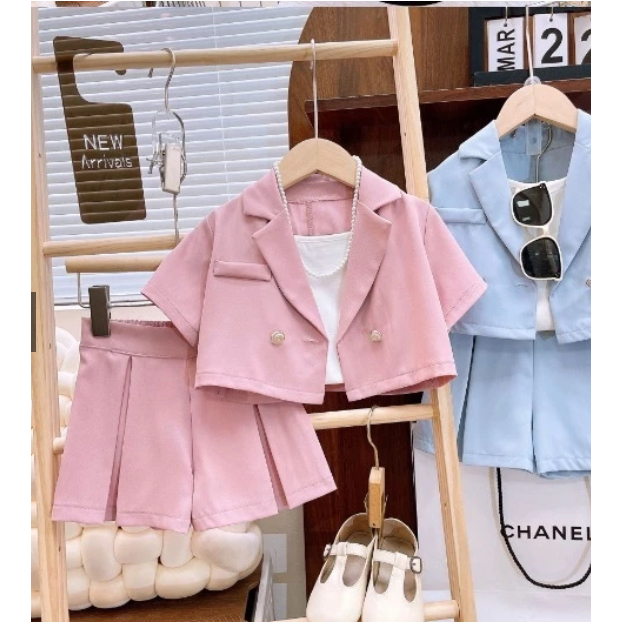 SPP-2025-Baju anak perempuan-baju lebaran-baju setelan-baju anak import-BLAZER SET lengan pendek PRE